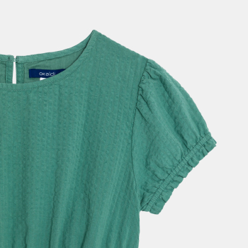 فستان موحد بأكمام قصيرة، باللون الأخضر للفتيات.